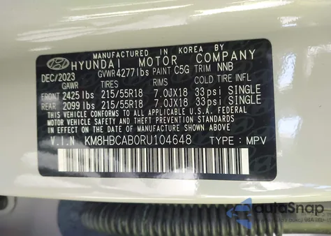 2024 Hyundai Kona Sel z USA, uszkodzony, nr VIN KM8HBCAB0RU104648